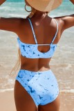 Red Sexy Print Tie Dye Frenulum Backless Swimwears (With Paddings)