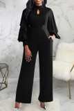 Royal Blue Casual Solid Patchwork O Neck Straight Jumpsuits