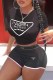 Black Casual Print Letter O Neck Short Sleeve Two Pieces