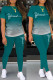 Dark Green Casual Letter Print Basic O Neck Short Sleeve Two Pieces