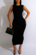 Black Sexy Solid Patchwork O Neck Pencil Skirt Dresses