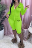 Yellow Casual Print Letter Hooded Collar Long Sleeve Two Pieces