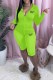 Fluorescent Green Casual Print Letter Hooded Collar Long Sleeve Two Pieces