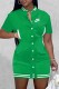 Green Casual Print Letter Mandarin Collar One Step Skirt Dresses