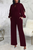 Royal Blue Casual Solid Patchwork O Neck Straight Jumpsuits