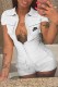 White Street Print Letter Turndown Collar Rompers