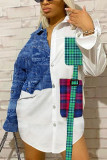 White Work Daily Print Patchwork Turndown Collar A Line Dresses