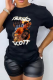 Black Casual Daily Print Patchwork O Neck T-Shirts