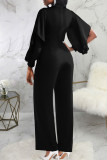 Royal Blue Casual Solid Patchwork O Neck Straight Jumpsuits