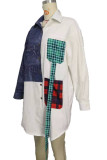 White Work Daily Print Patchwork Turndown Collar A Line Dresses
