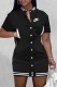 Black Casual Print Letter Mandarin Collar One Step Skirt Dresses