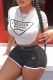 White Casual Print Letter O Neck Short Sleeve Two Pieces