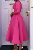 Rose Red Elegant Solid Patchwork O Neck Evening Dress Dresses(Without Belt)