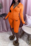 Yellow Casual Print Letter Hooded Collar Long Sleeve Two Pieces