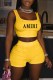 Yellow Street Print Letter U Neck Sleeveless Two Pieces