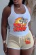 Khaki Casual Character Print Letter U Neck Sleeveless Two Pieces