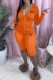 Orange Casual Print Letter Hooded Collar Long Sleeve Two Pieces