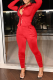 Red Casual Solid Patchwork Turndown Collar Long Sleeve Two Pieces