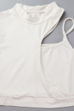 Orange Casual Sportswear Solid Hollowed Out Patchwork O Neck Sleeveless Two Pieces