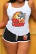 Black Casual Character Print Letter U Neck Sleeveless Two Pieces