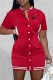 Red Casual Print Letter Mandarin Collar One Step Skirt Dresses