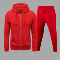 Red Casual Solid Draw String Zipper Collar Long Sleeve Two Pieces