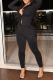 Black Casual Solid Patchwork Turndown Collar Long Sleeve Two Pieces