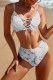 White Sexy Print Tie Dye Frenulum Backless Swimwears (With Paddings)