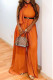 Orange Casual Solid Patchwork Fold Ribbon Collar Straight Jumpsuits