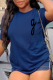 Navy Blue Casual Street Print Patchwork O Neck T-Shirts
