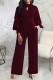 Burgundy Casual Solid Patchwork O Neck Straight Jumpsuits