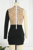 Deep Red Sexy Solid Sequins Patchwork Slit O Neck One Step Skirt Dresses