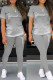 Grey Casual Letter Print Basic O Neck Short Sleeve Two Pieces
