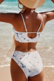 Red Sexy Print Tie Dye Frenulum Backless Swimwears (With Paddings)
