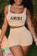 Coffee Street Print Letter U Neck Sleeveless Two Pieces