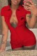 Red Street Print Letter Turndown Collar Rompers