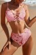 Red Sexy Print Tie Dye Frenulum Backless Swimwears (With Paddings)