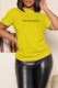 Yellow Casual Print Letter O Neck T-Shirts