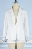 White Casual Solid Tassel Patchwork Asymmetrical Turn-back Collar Long Sleeve Two Pieces