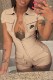Khaki Street Print Letter Turndown Collar Rompers