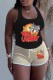 Khaki Casual Character Print Letter U Neck Sleeveless Two Pieces