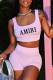 Purple Street Print Letter U Neck Sleeveless Two Pieces