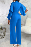 Royal Blue Casual Solid Patchwork O Neck Straight Jumpsuits