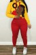 Red Casual Print Patchwork Hooded Collar Long Sleeve Two Pieces