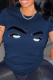 Navy Blue Street Print Patchwork O Neck T-Shirts