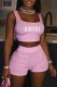 Pink Street Print Letter U Neck Sleeveless Two Pieces