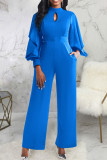 Royal Blue Casual Solid Patchwork O Neck Straight Jumpsuits