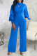 Royal Blue Casual Solid Patchwork O Neck Straight Jumpsuits