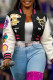 Black Casual Street Print Patchwork Buckle Mandarin Collar Outerwear
