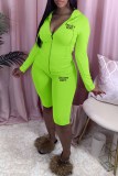 Yellow Casual Print Letter Hooded Collar Long Sleeve Two Pieces